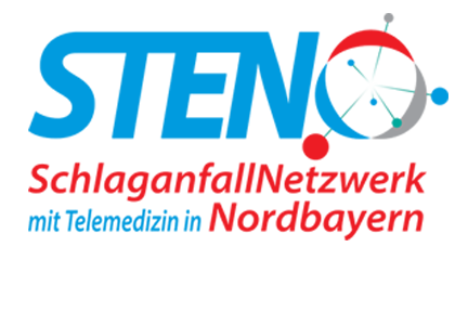 Logo Steno. Im Schlaganfallnetzwerk mit Telemedizin in Nordbayern (STENO) kooperieren 24 Kliniken in Mittel- und Oberfranken, der Oberpfalz und in Südthüringen bei der Behandlung von Schlaganfällen.